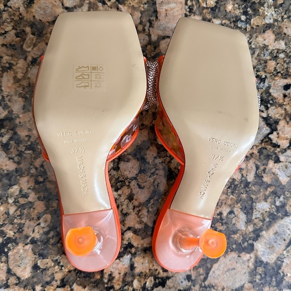 Mach & Mach Hearts Crystal Double Bow Square Toe Slide Sandal in Orange - Picture 7 of 9